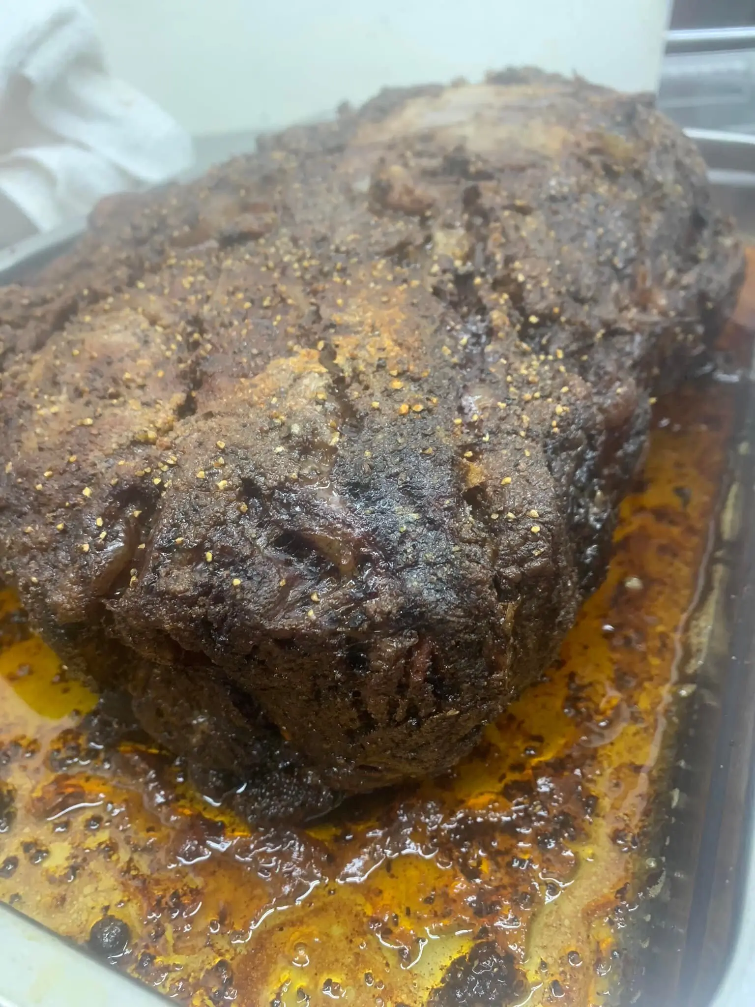 Sliced smoked brisket with bark